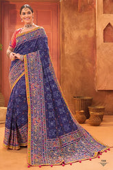 Blue Mirror Work Banarasi Silk Saree