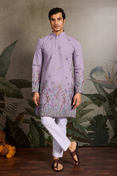 Lavender Embroidered Kurta for Men
