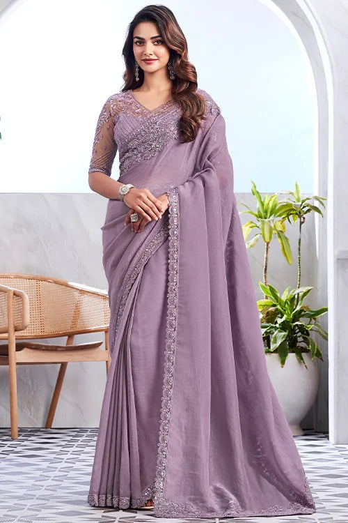 Indian Designer Wedding Saree With Lavender Blouse Piece shubhkalastore