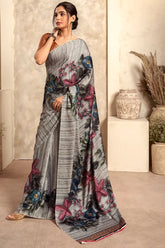 Light Grey Satin Crape Saree