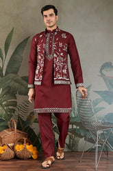Maroon Kurta Pajama with Koti