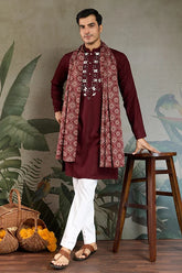 Maroon Mirror Work Kurta Men