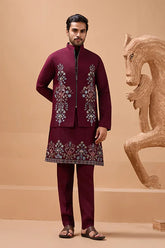 Maroon Traditional Koti Kurta Set
