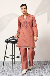 Orange V Neck Kurta Pant