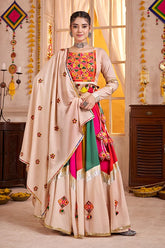 Multi Color Beige Navratri Chaniya Choli