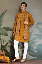 Mustard Mirror Kurta Set Men
