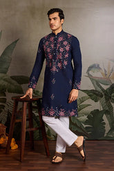 Navy Blue Wedding Kurta Set