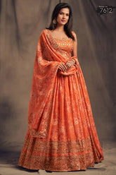 Orange Sequins Zari Lehenga Choli
