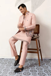 Peach Koti Kurta Set Men