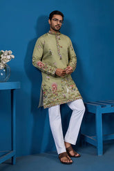 Pista Green Embroidered Kurta for Men