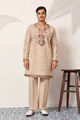 Premium Beige Embroidered Kurta Set