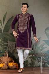 Purple Viscose Silk Kurta Men