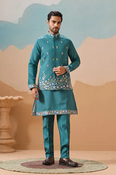 Rama Green Kurta Koti Set