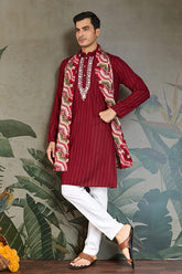 Red Kurta with Dupatta for Men