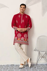 Red Embroidered Kurta for Men