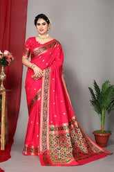 Red Pink Exclusive Weaving Work Paithani Silk Sarees