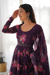 Wine Silk Gown with Dupatta