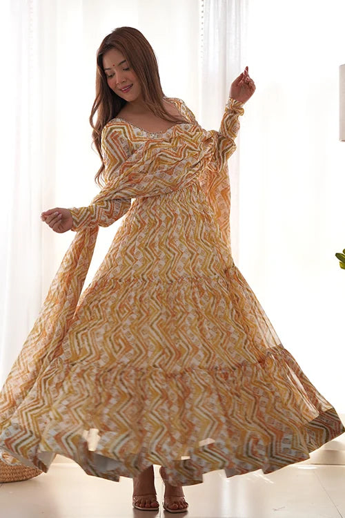 Pure Georgette Zigzag Print Anarkali for Party and Garba