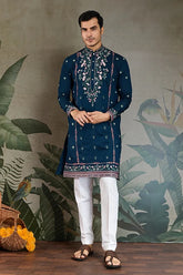 Teal Blue Fancy Kurta Men