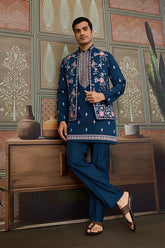 Teal Blue Open Koti Kurta