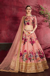Printed Peach lehenga Choli