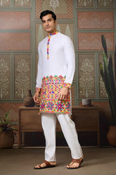 White Cotton Navratri Kurta for Men