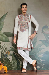 White Embroidered Kurta for Men