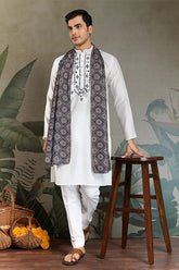 White Kurta with Dupatta for Men