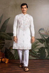 White Mirror Work Wedding Kurta