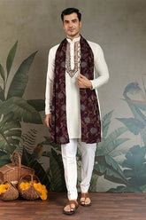 White Mirror Work Kurta Men