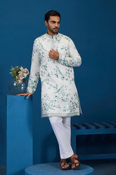 White Viscose Silk Kurta for Men