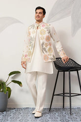 White Koti Kurta Set Men