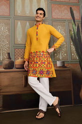 Classic Yellow Cotton Kurta Men