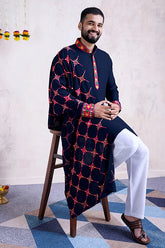 Blue Men's Kurta with Embroidered Dupatta