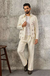 Exclusive Wedding Special White Mirror Work Men's Bomber Jacket