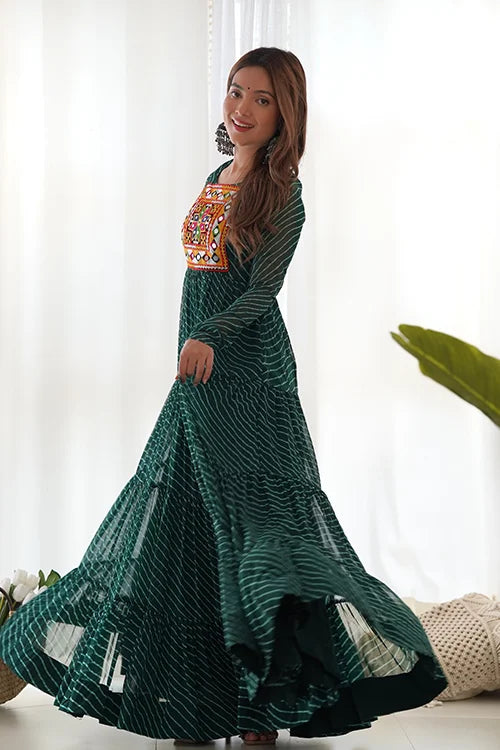 Georgette Green Anarkali Gown for Garba Night