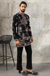 Luxury Black Japanese Fabric Embroidered Kurta Set for Men