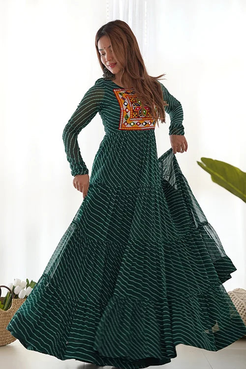 Green Georgette Anarkali Gown for Navratri
