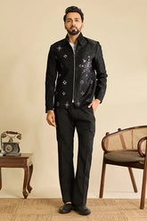 Premium Designer Black Mirror Work Men's Bomber Jacket