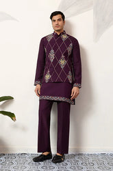 Purple Koti Kurta Pajama Set