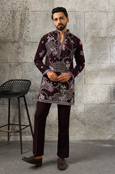 Ethnic Special Purple Japanese Fabric Embroidered Kurta for Men