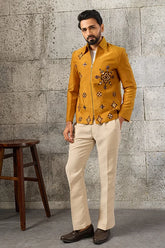Royal Mustard Mirror Embroidered Men's Bomber Jacket