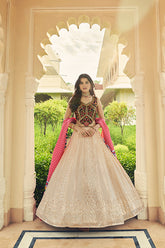 Beige Georgette Sequins Lehenga Choli