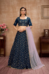 Blue Metallic Foil Work Lehenga Choli