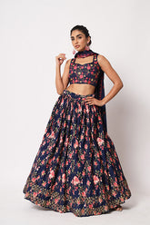 Navy Blue Printed Lehenga