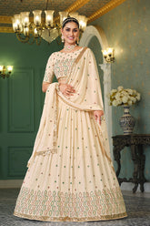 Beige Georgette Embroidered Lehenga Choli
