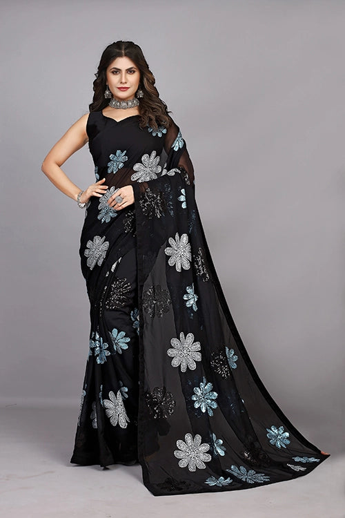 Black saree with sequin work
