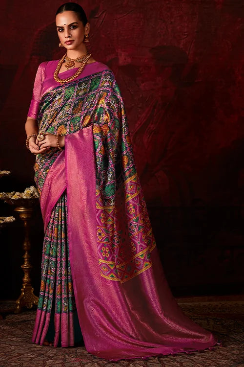 Patola Banarasi Silk Saree With Printed Blouse