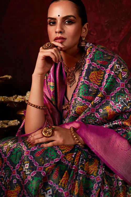 Patola Banarasi Silk Saree With Printed Blouse