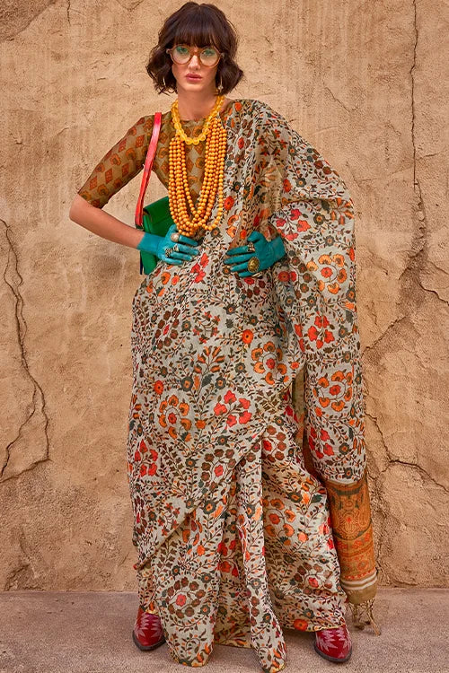Beautiful Silk Saree With Printed Blouse